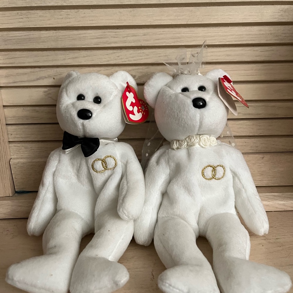 Ty White and Black Wedding Bear Pair